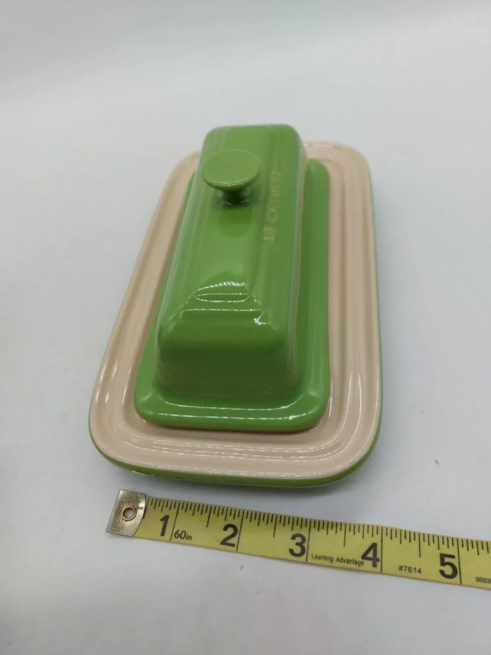 Le Creuset Butter Dish Stoneware Glazed Green Tan